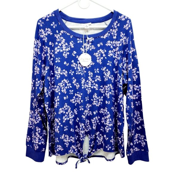 Lacey Chabert Collection Blue Floral Long Sleeve Tie-Front Womens Top Size M - Picture 1 of 10